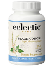 Eclectic Institute Black Cohosh root bottle signaling balanced women's health support.