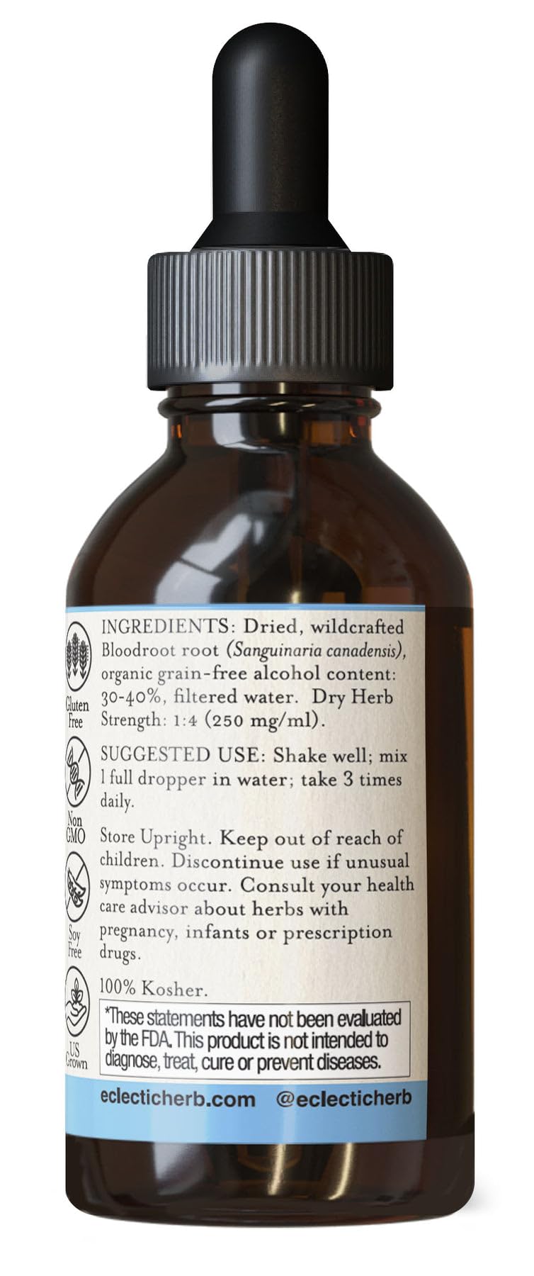 Eclectic Institute Bloodroot dropper pouring for precise dosing.