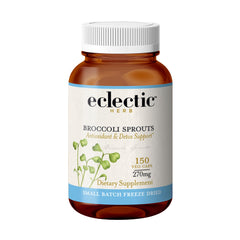 ECLECTIC INSTITUTE Eclectic Herb broccoli sprouts capsules bottle shows non-GMO vegan formula.