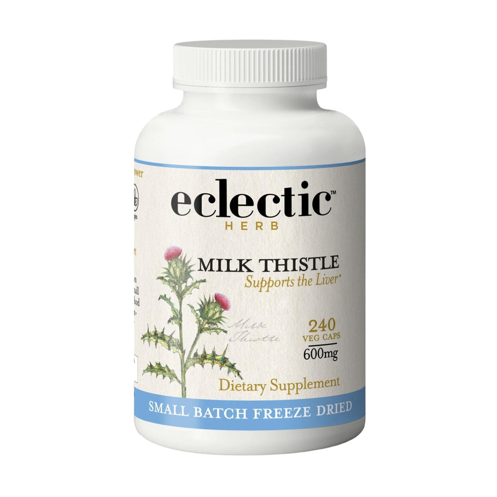 ECLECTIC INSTITUTE Eclectic Herb milk thistle capsules bottle may support liver health.