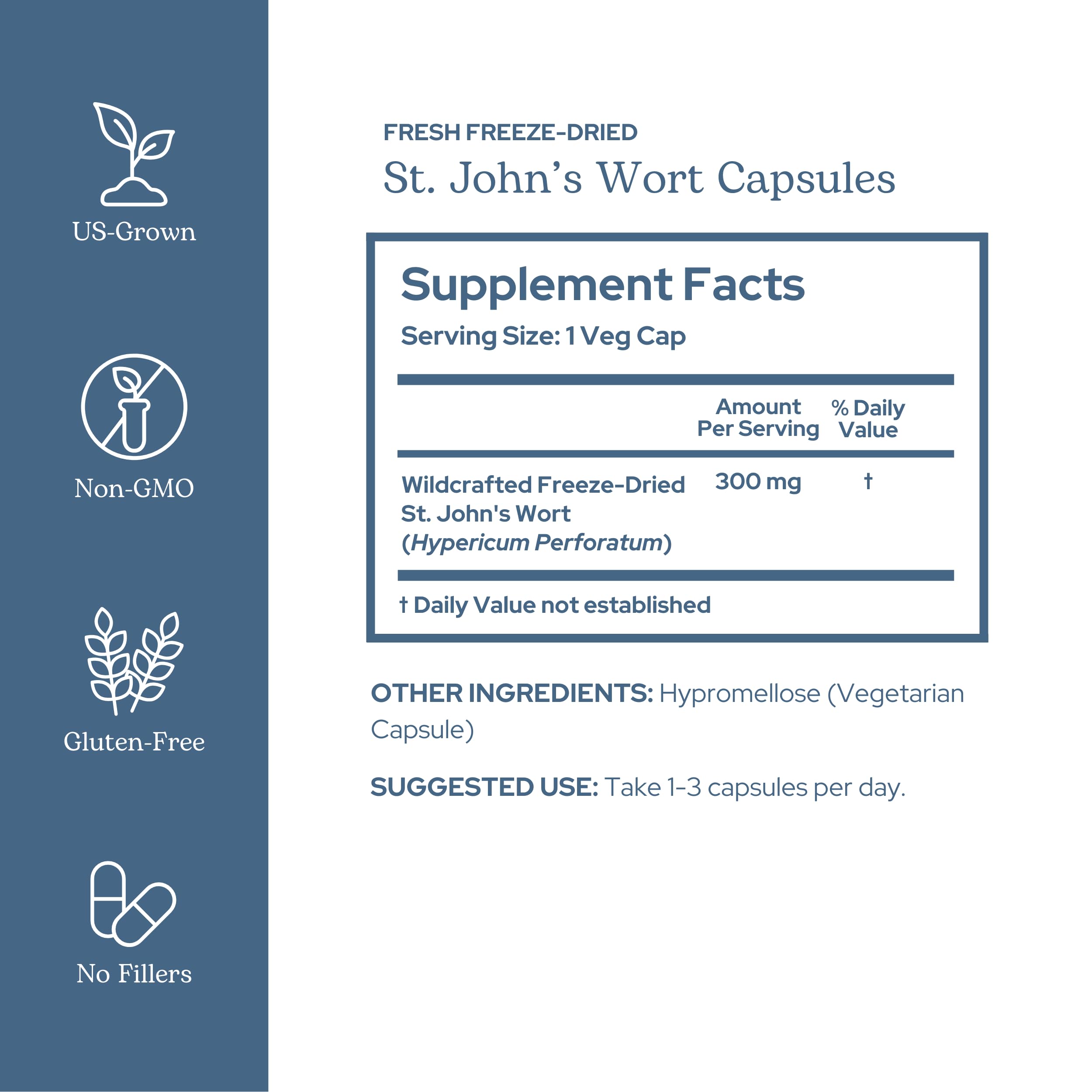 Eclectic Institute St. John's Wort capsules close-up with golden capsules for mood balance