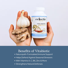 Label view of Eclectic Herb Vitabiotic packaging and claims.