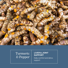 Eclectic Institute Hawaiian turmeric with green peppercorn visual highlights potency.