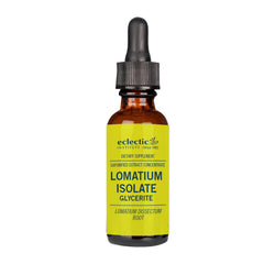 Eclectic Institute Lomatium Isolate Glycerite bottle shows alcohol-free immune support