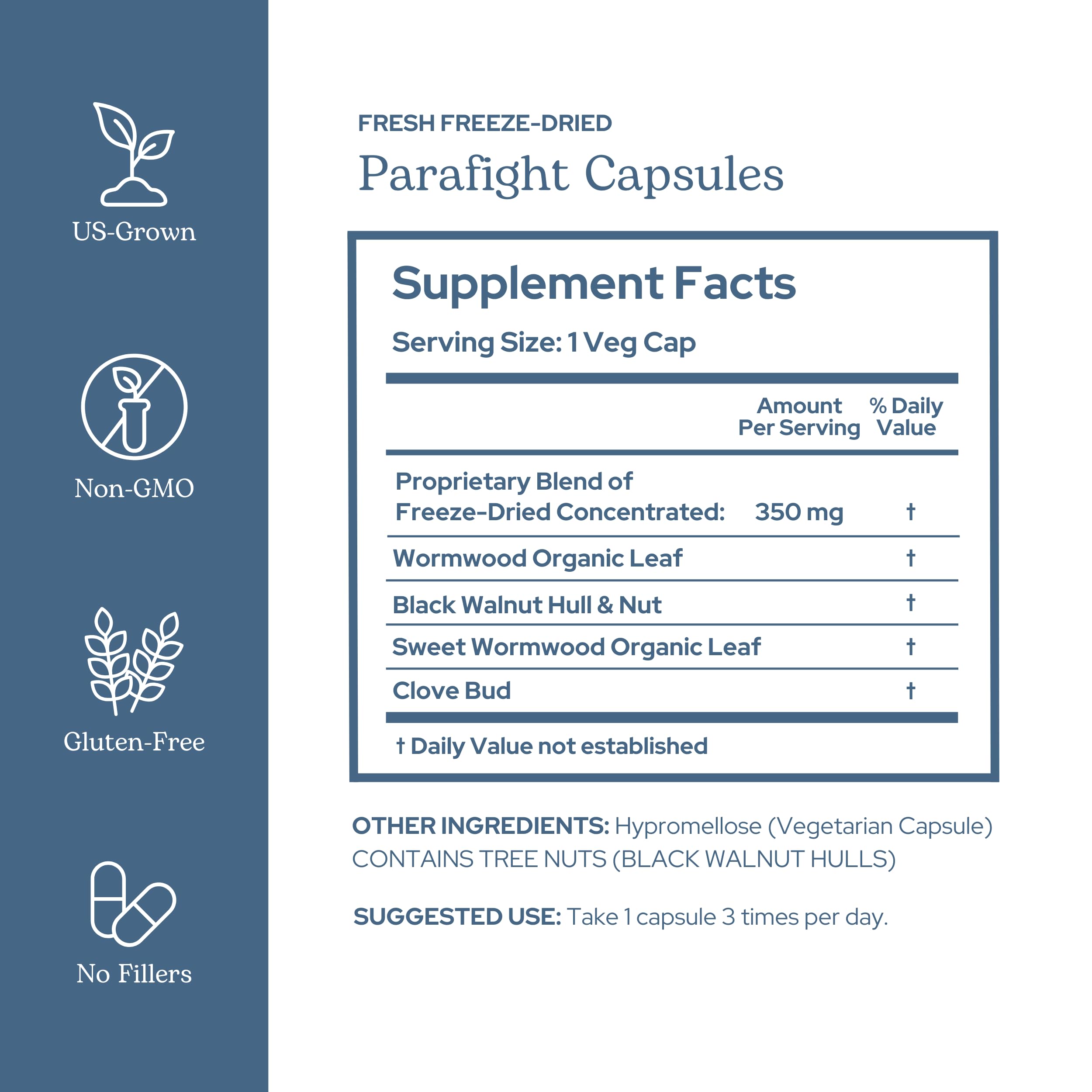ECLECTIC INSTITUTE ParaFight capsules closeup showing herbal blend texture.