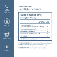 ECLECTIC INSTITUTE ParaFight capsules closeup showing herbal blend texture.