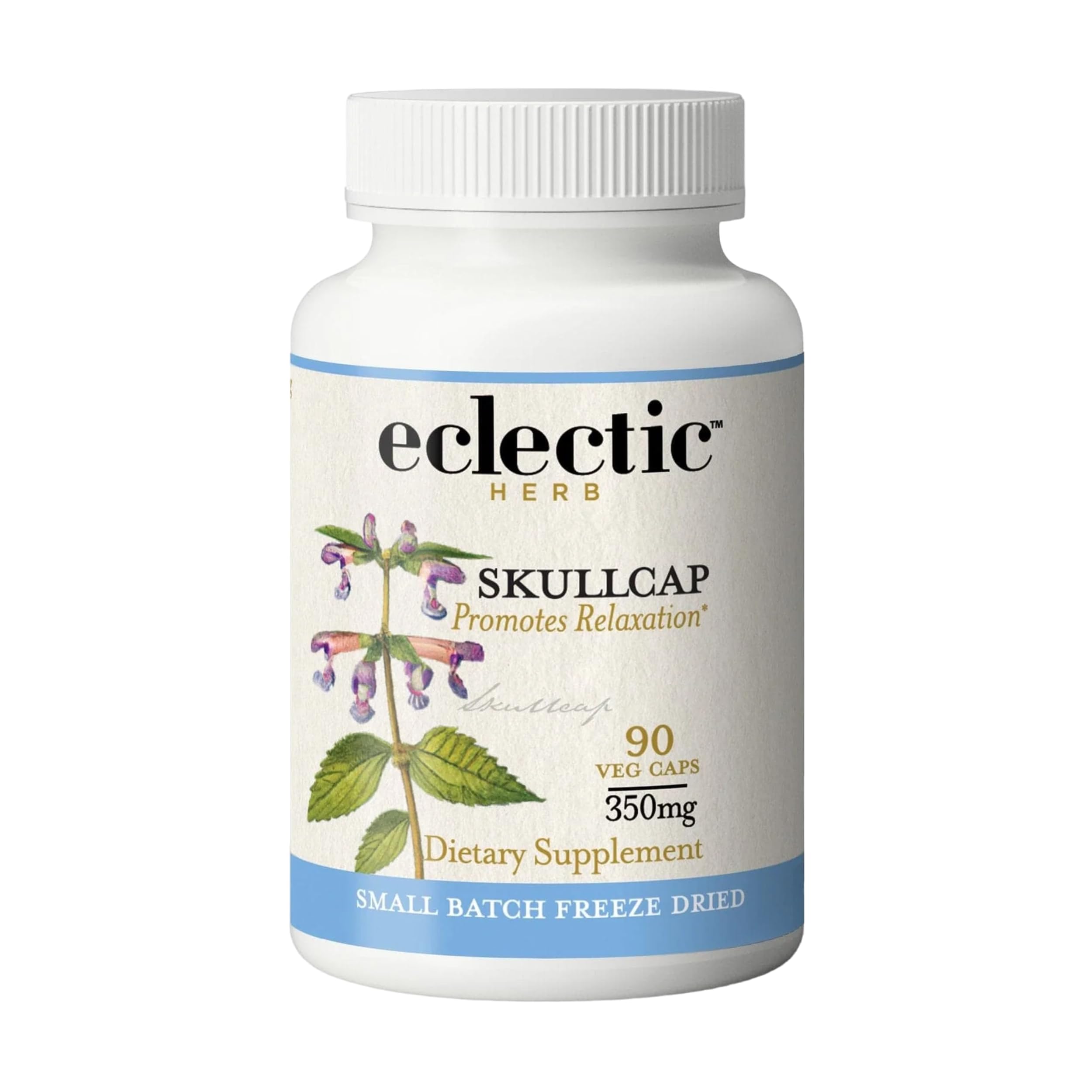 Eclectic Institute Skullcap capsules front label clearly displays the brand and product.