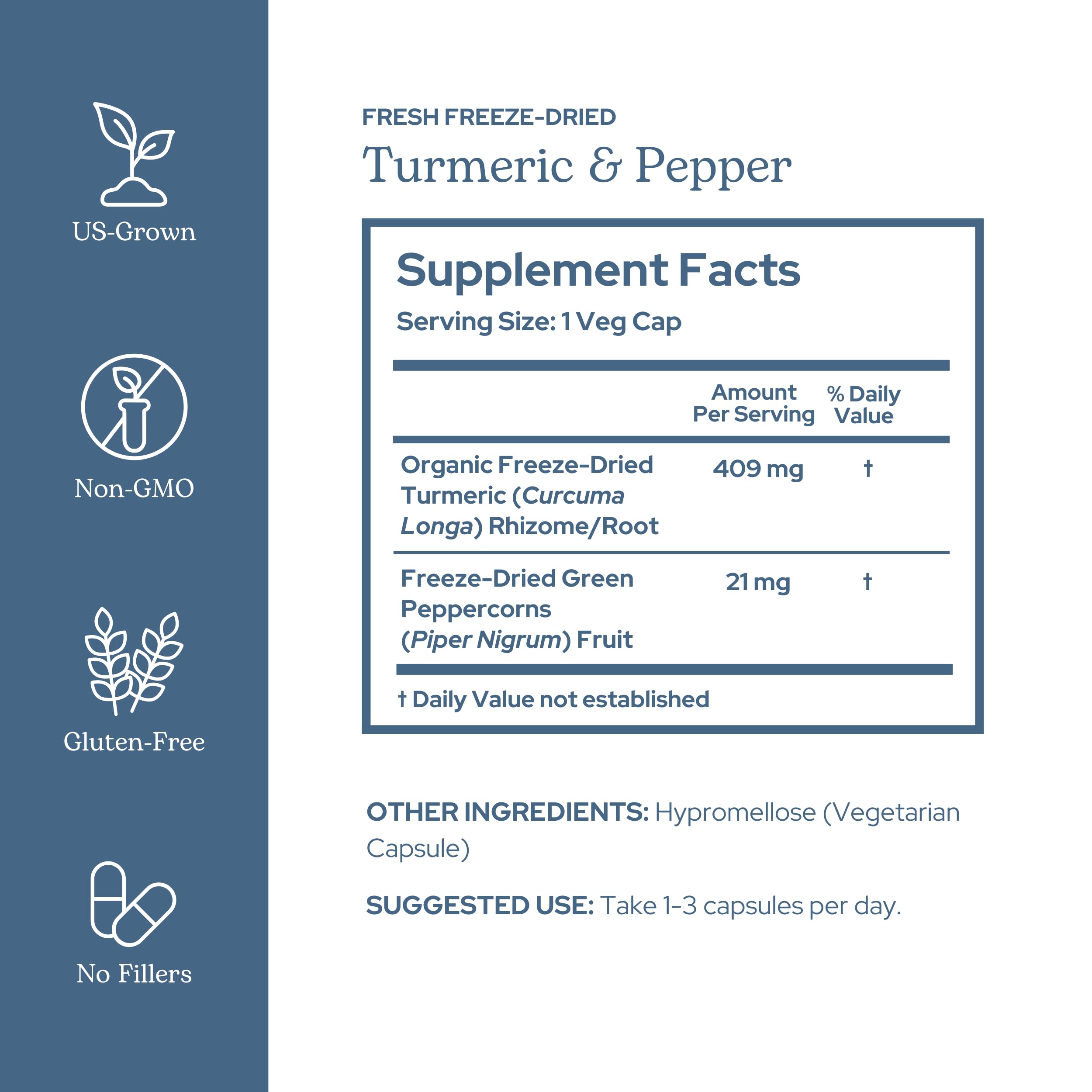 Eclectic Institute turmeric-pepper capsules close-up showing glossy capsules and vibrant color.