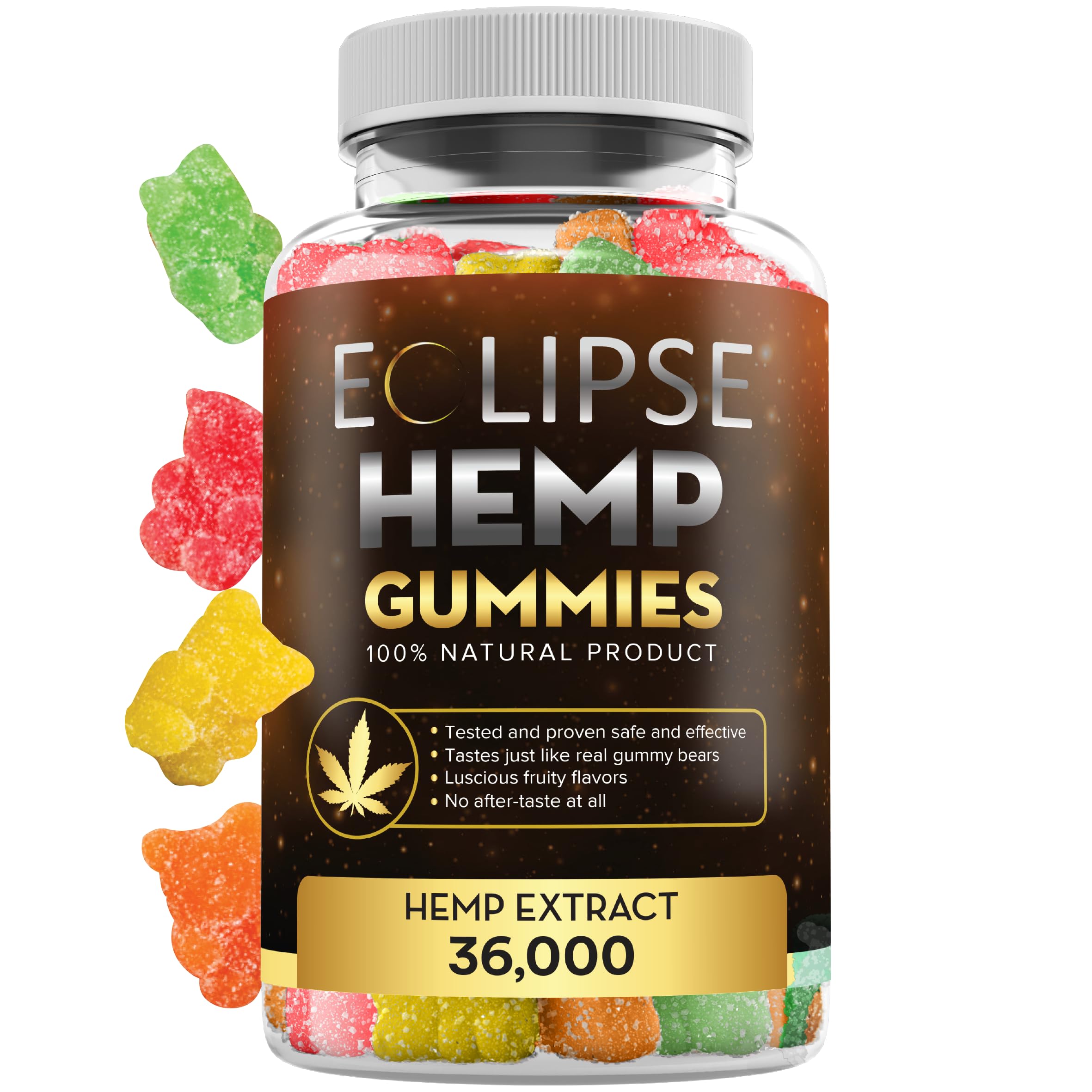 Eclipse Hemp gummies bottle top view showcases the 60-count pack for daily use.