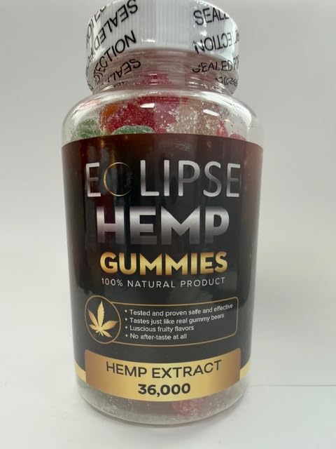 Eclipse Hemp gummies bottle front label shows ingredients and high-quality hemp extract.