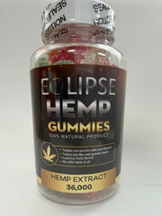Eclipse Hemp gummies bottle front label shows ingredients and high-quality hemp extract.