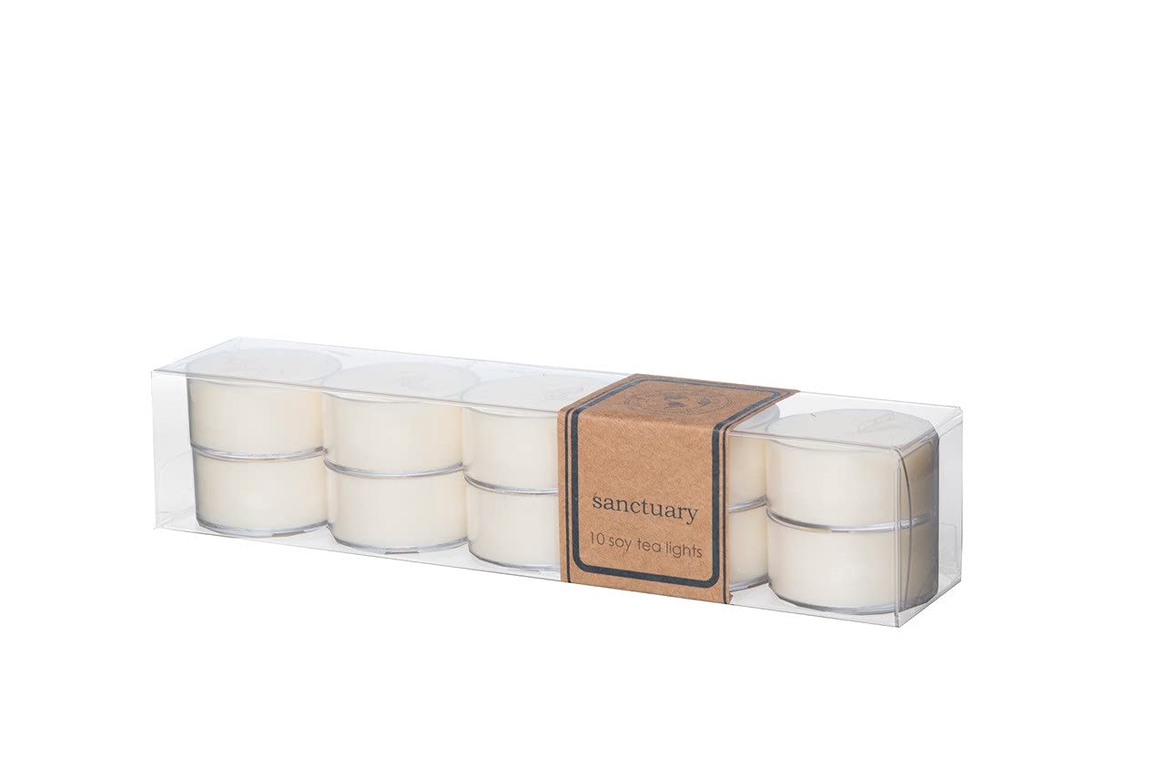 Eco Candle Co Sanctuary pack tea lights illuminate a cozy ambiance.