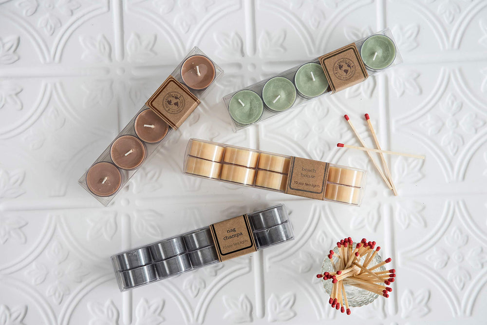 Eco Candle Co. Midwest-grown soybeans tea light supports sustainable sourcing