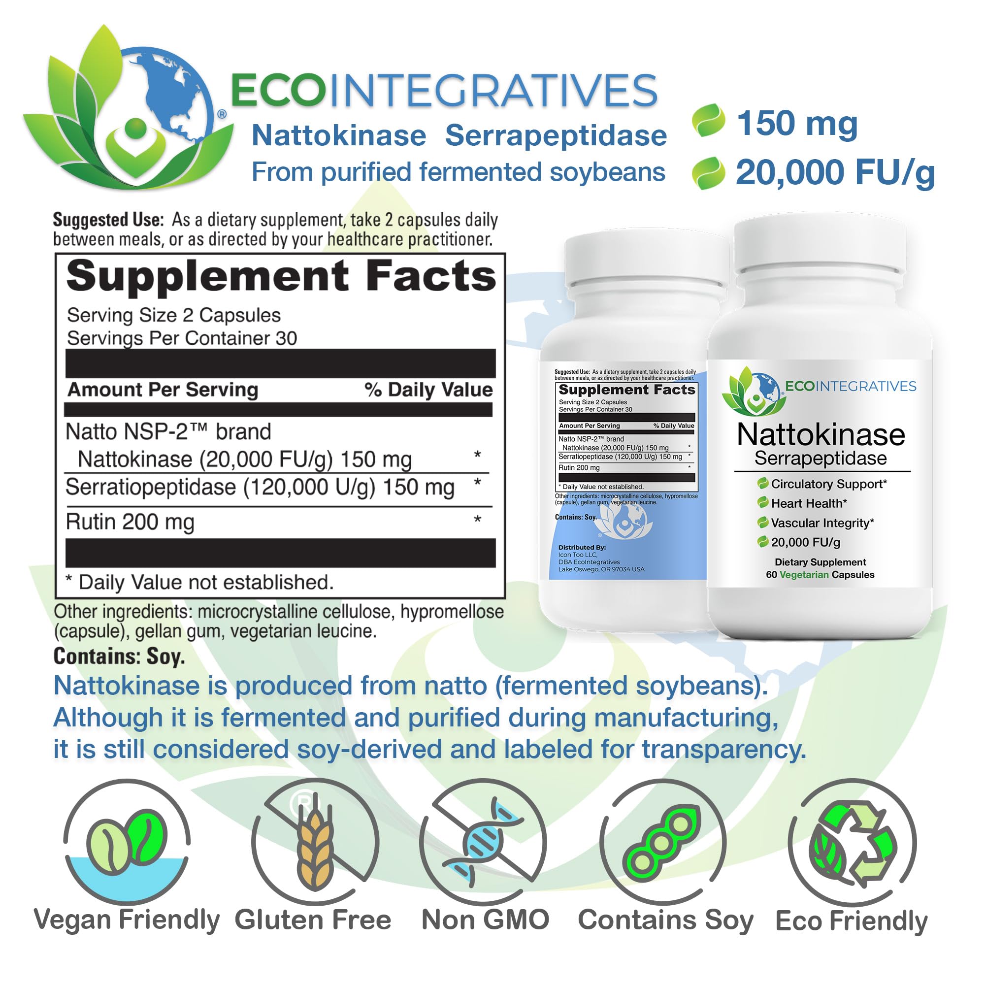 EcoIntegratives nattokinase-serrapeptidase capsules closeup for daily intake