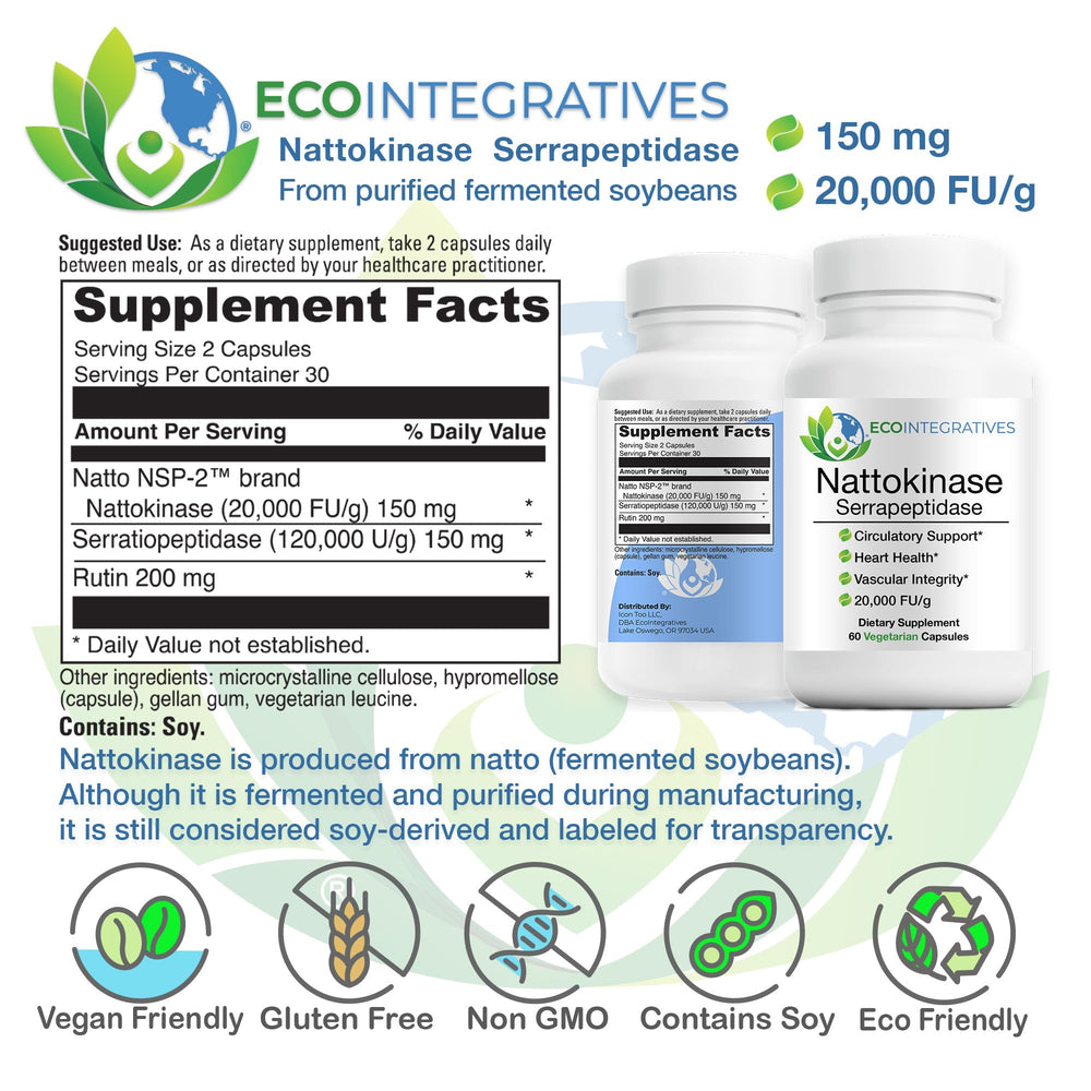EcoIntegratives nattokinase-serrapeptidase capsules closeup for daily intake
