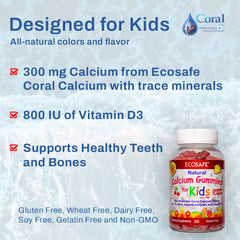Eco Safe Coral Calcium D3 Kids Gummy bottle back shows nutrition facts and vitamin D3