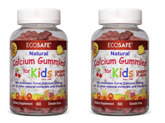 Eco Safe Coral Calcium D3 Kids Gummy bottle front with kid-friendly cherry flavor for healthy bones