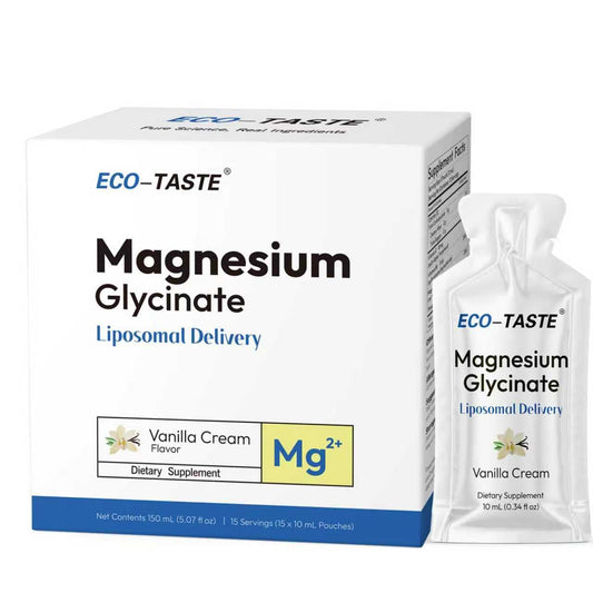 Eco-Taste Magnesium Glycinate vanilla cream pouch for easy daily supplementation.
