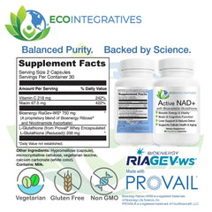 EcoIntegratives Active NAD+ label closeup highlights RiaGev and Provail ingredients