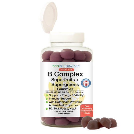 EcoIntegratives B Complex Gummies packshot highlighting energy-support vitamin blend.