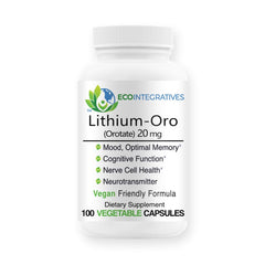 EcoIntegratives Lithium Orotate 20 mg bottle with capsules for mood support.