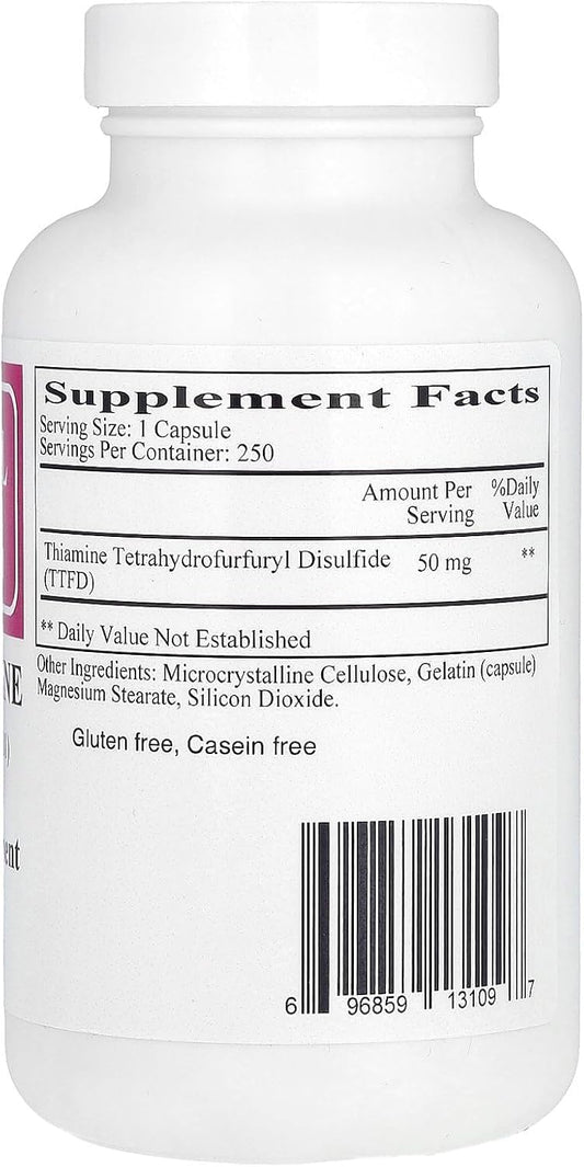 Ecological Formulas Allithiamine 50 mg packaging showing allergen-free formula