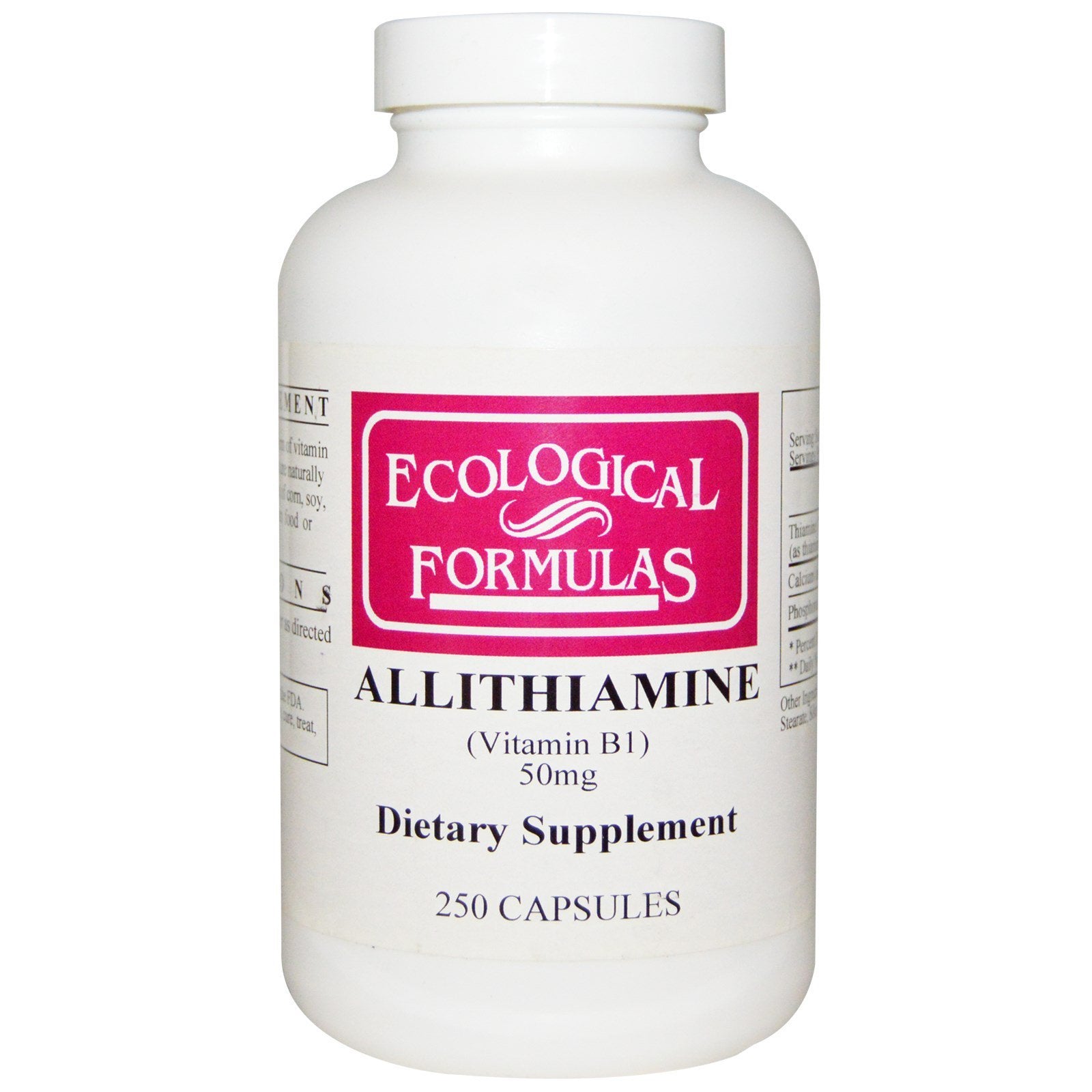 Ecological Formulas Allithiamine 50 mg capsules in a clear bottle for daily nutritional support