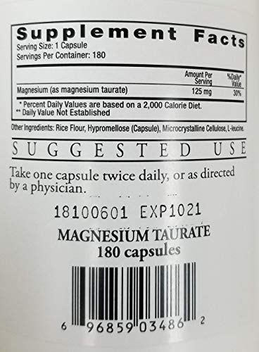 Ecological Formulas Magnesium Taurate 125 mg bottle-cap closeup emphasizes dosage clarity