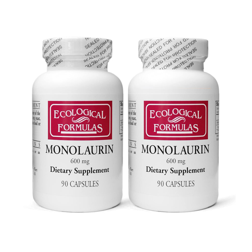 Ecological Formulas Monolaurin two bottles ready for daily supplement routine.