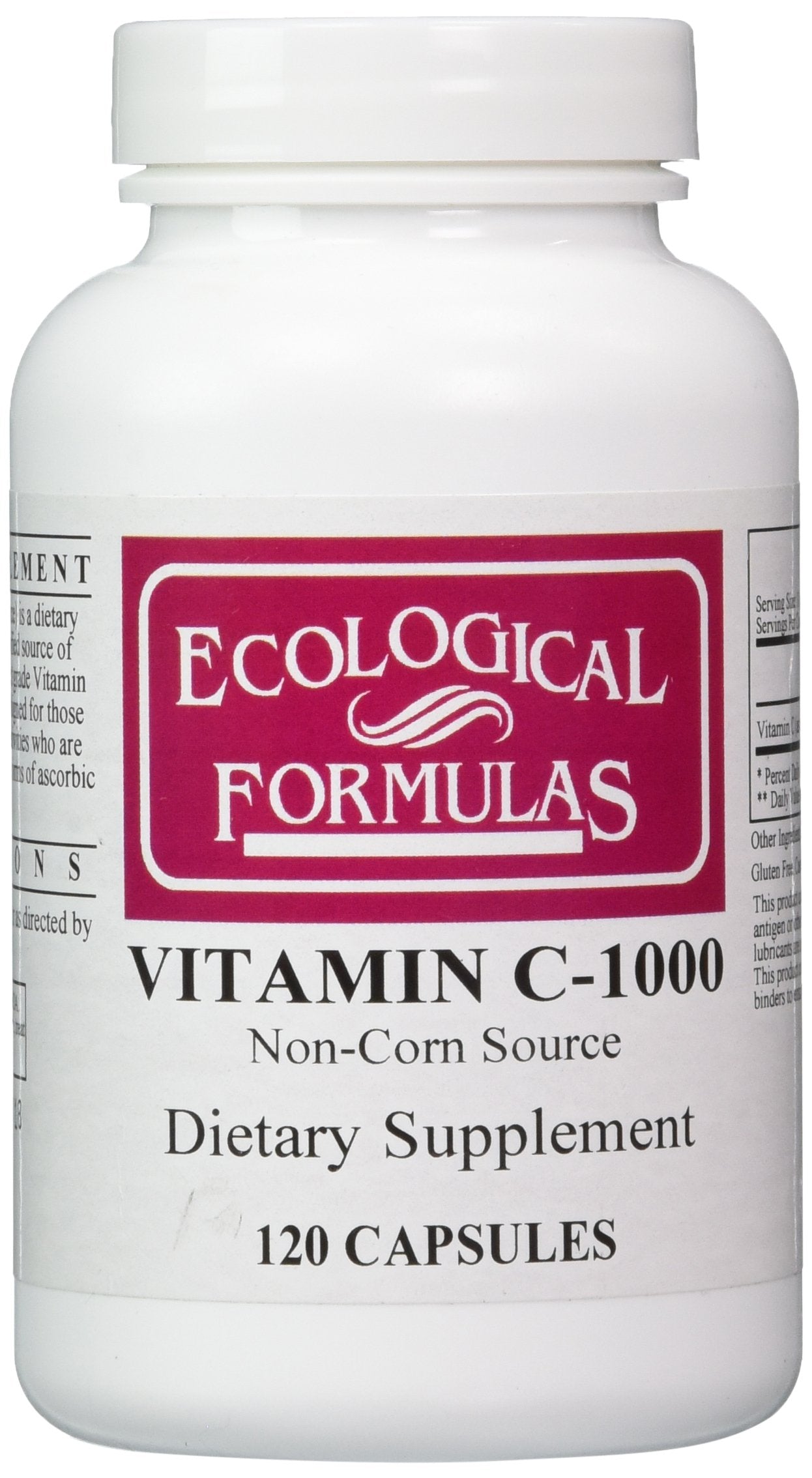 Ecological Formulas Vitamin C-1000 capsules bottle front view, suitable for sensitive diets.