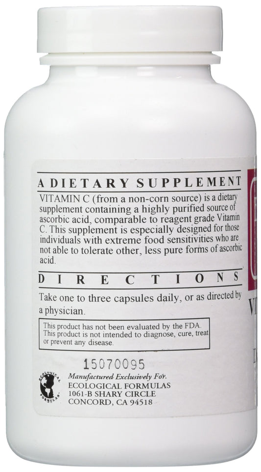 Ecological Formulas Vitamin C-1000 capsules bottle side, ideal for daily supplement routine.