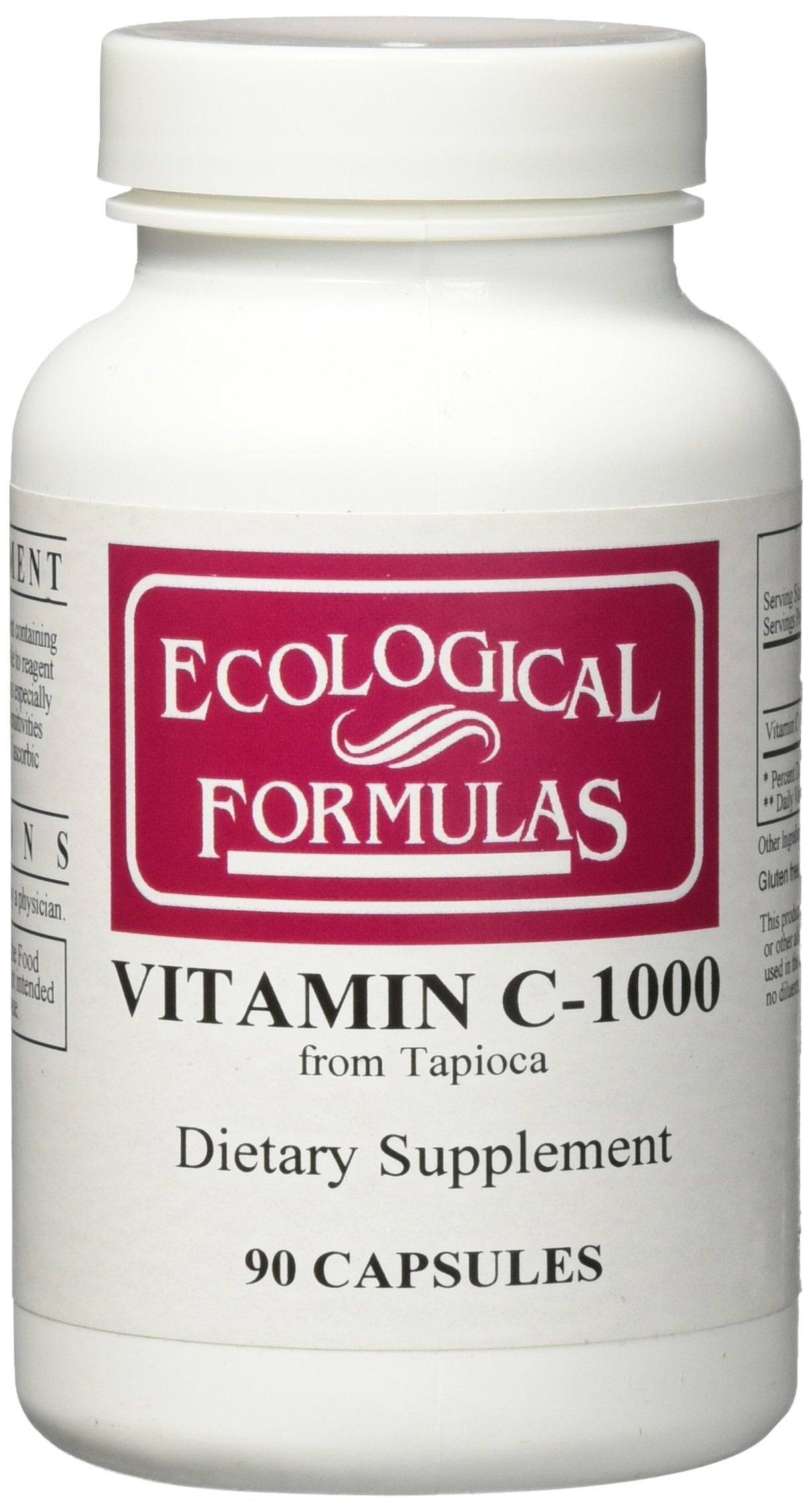 Ecological Formulas Vitamin C-1000 from tapioca bottle, ideal for daily dietary supplement rituals.