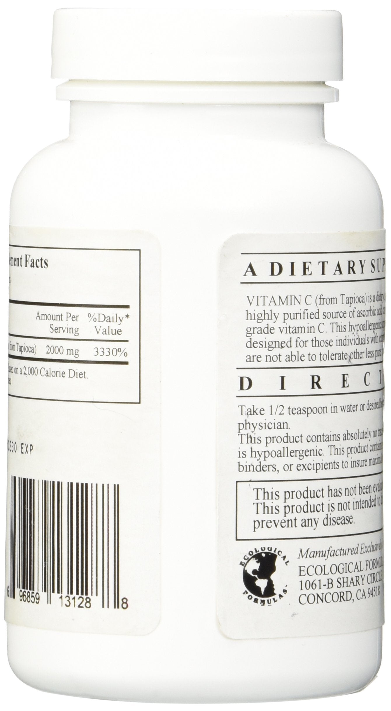Half teaspoon scoop with Ecological Formulas Vitamin C Tapioca powder in water