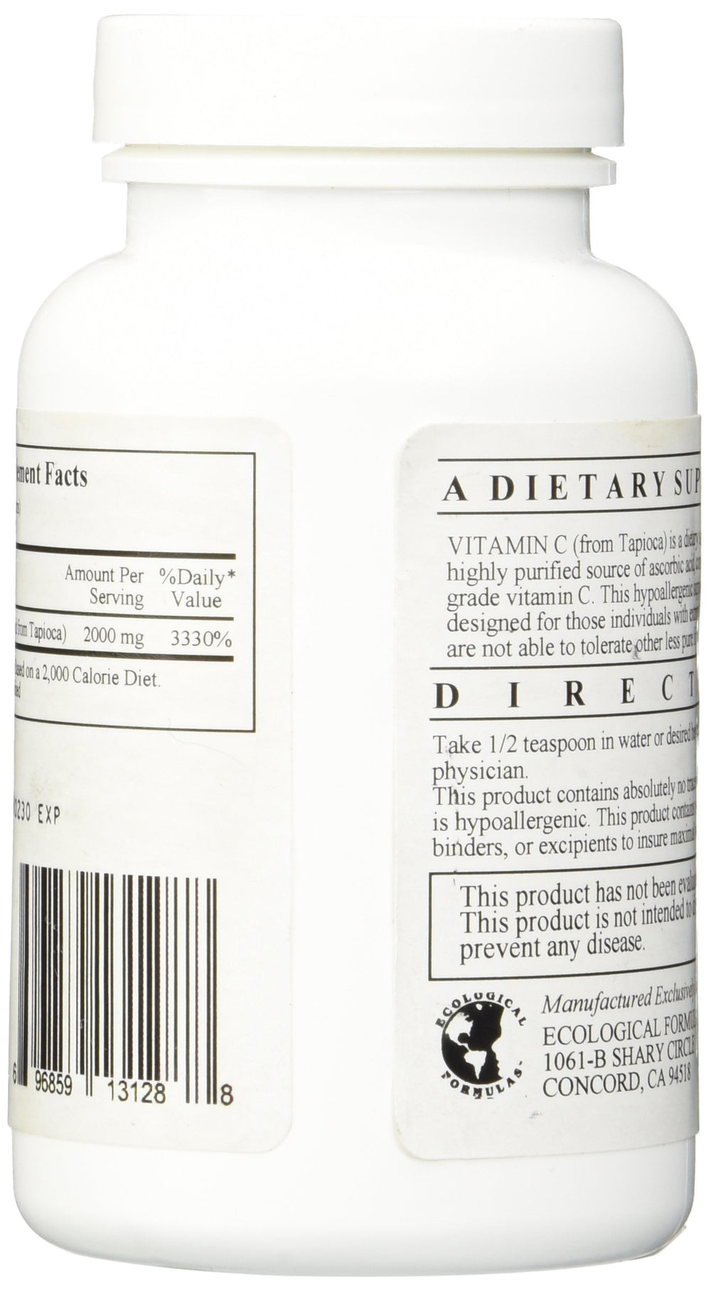 Half teaspoon scoop with Ecological Formulas Vitamin C Tapioca powder in water