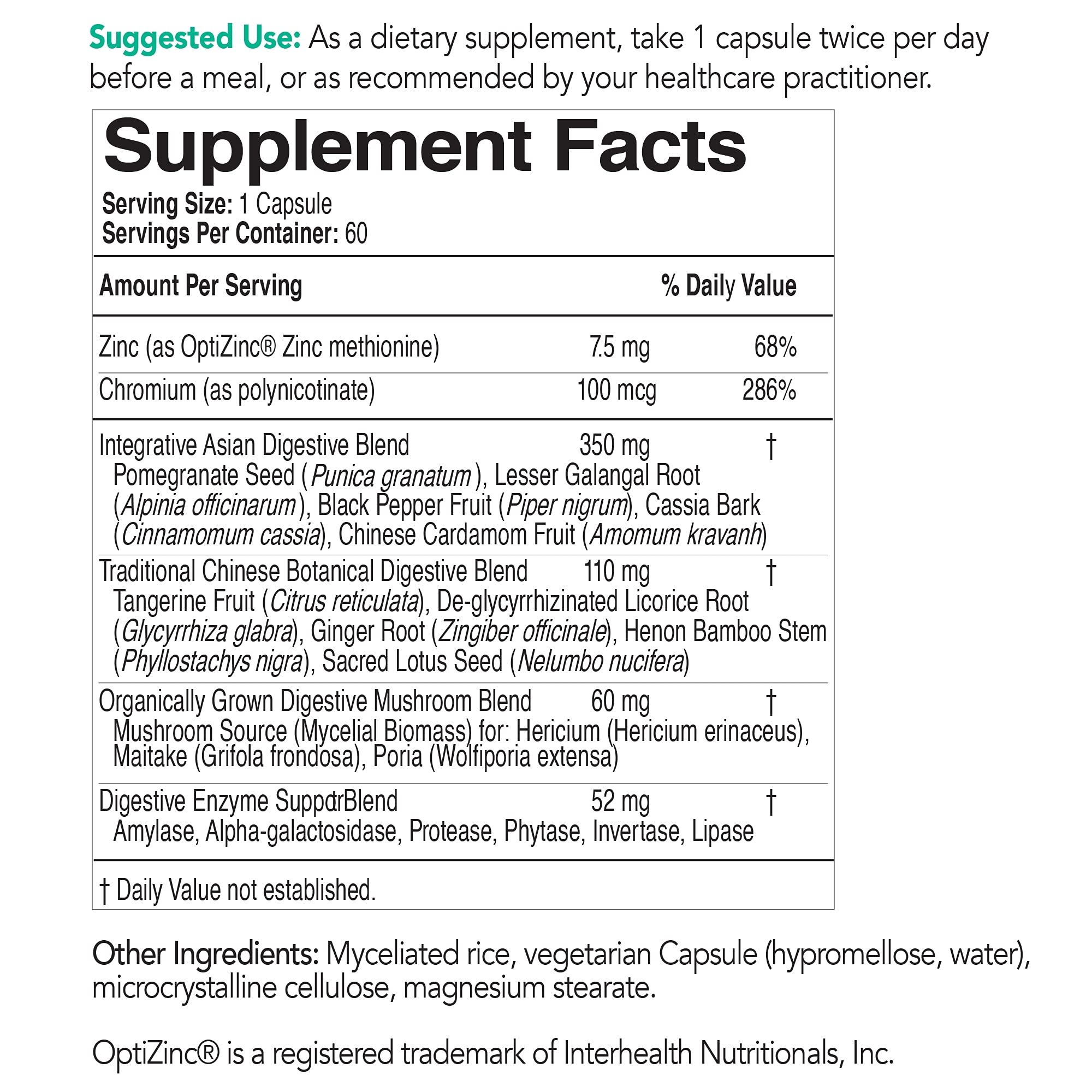 EcoNugenics EcoDigest ingredients panel highlights ginger, licorice, and enzymes.
