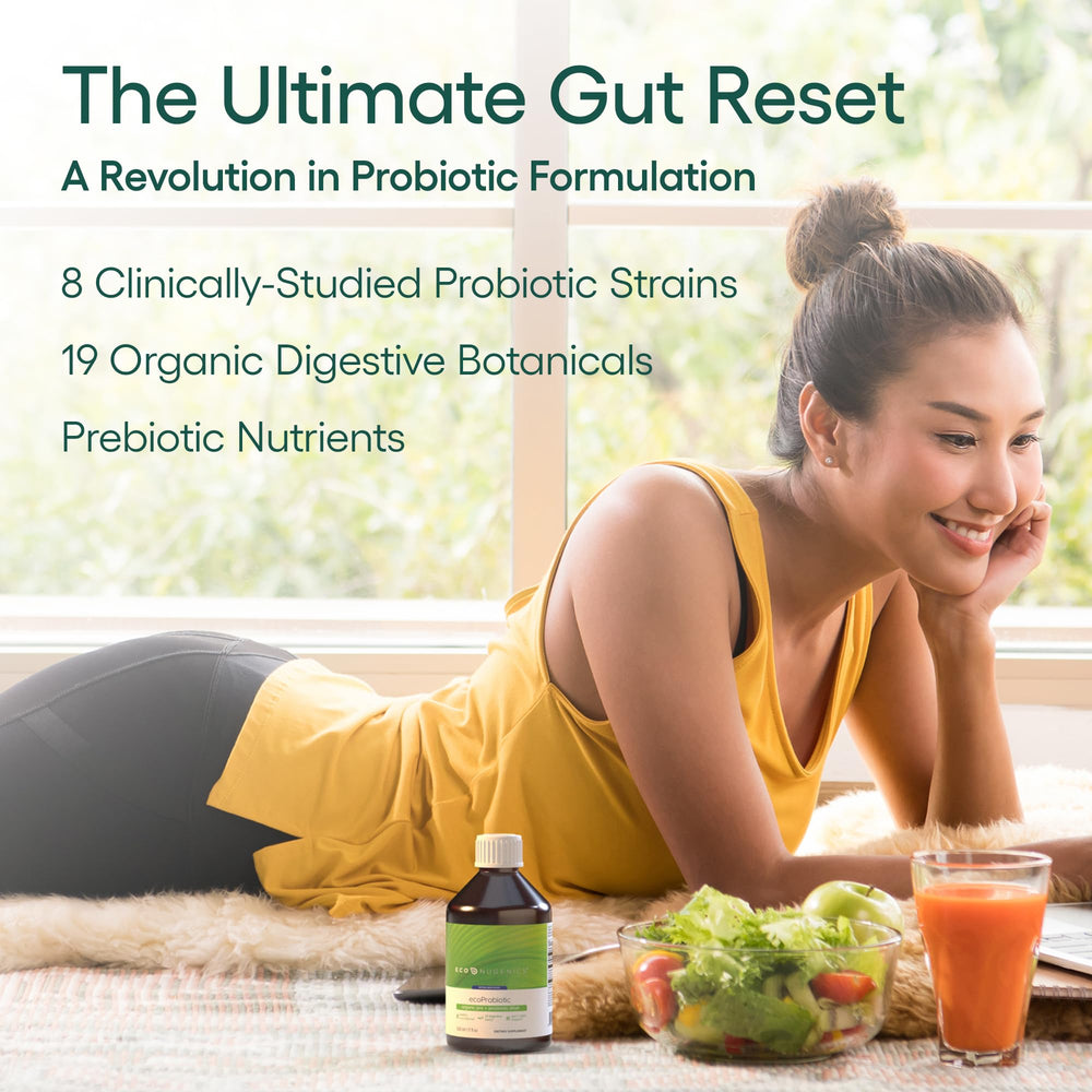 EcoNugenics EcoProbiotic eight-strain label highlights probiotic diversity for gut health.