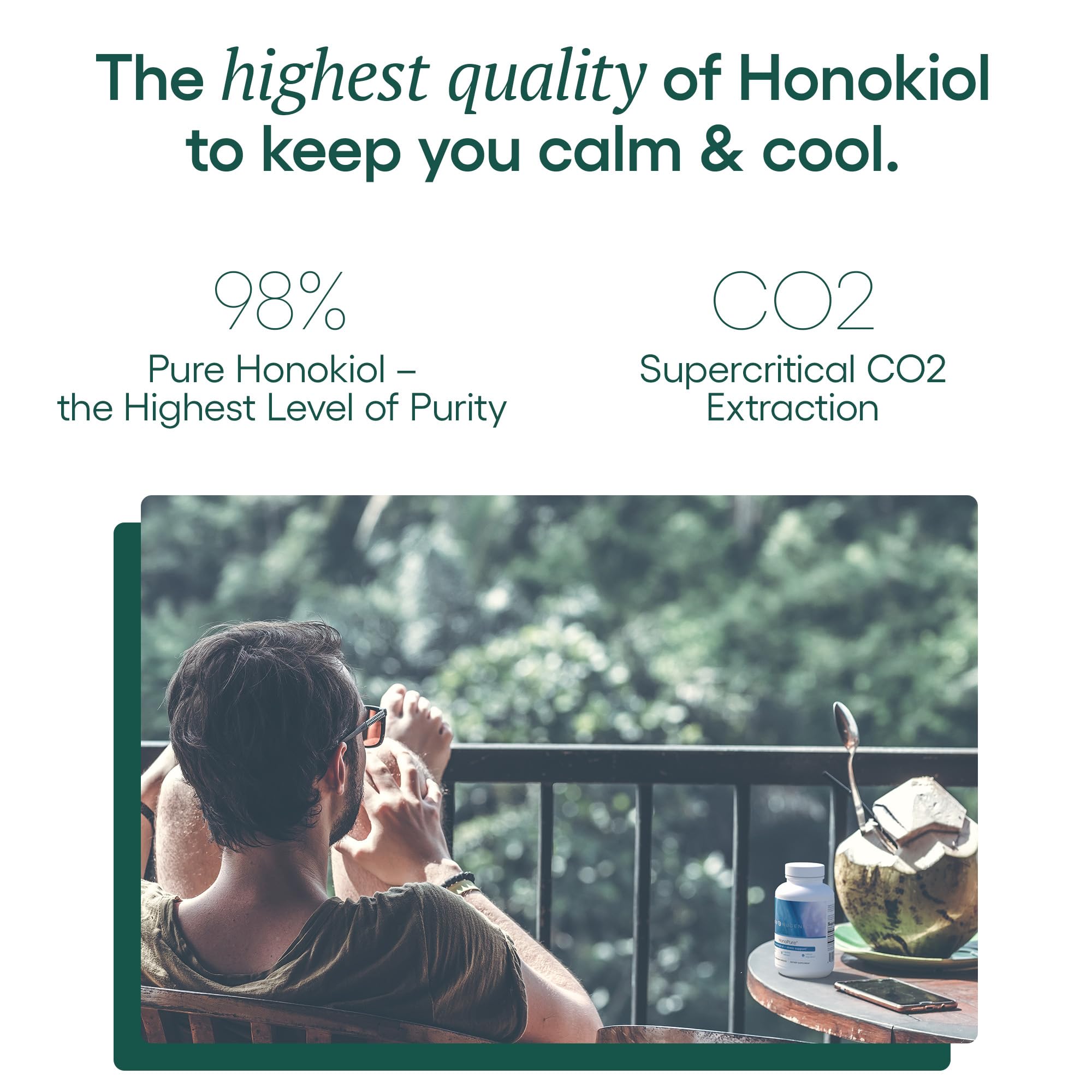 EcoNugenics HonoPure label detail showing high-purity honokiol and quality marks