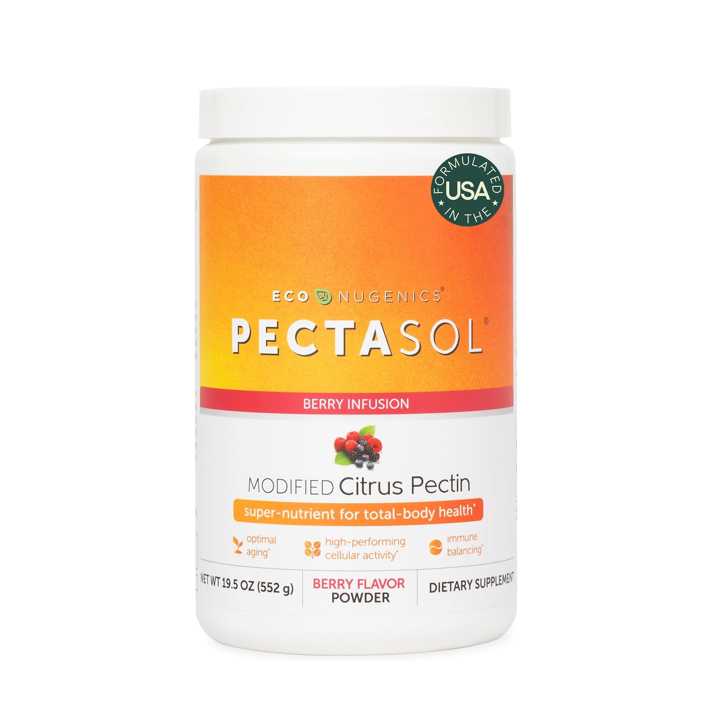 EcoNugenics PectaSol Berry Powder jar – supports immune health and healthy aging.