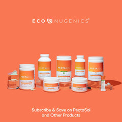 EcoNugenics PectaSol powder being measured into a smoothie.