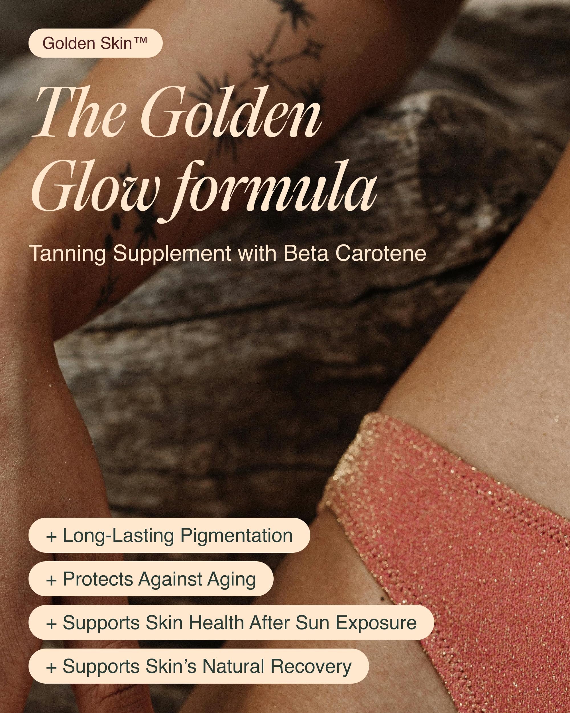 Close-up of Ecosh Golden Skin capsules highlighting daily glow benefits