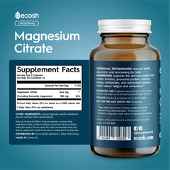 Ecosh Liposomal Magnesium Citrate packaging seal emphasizes ISO-certified quality