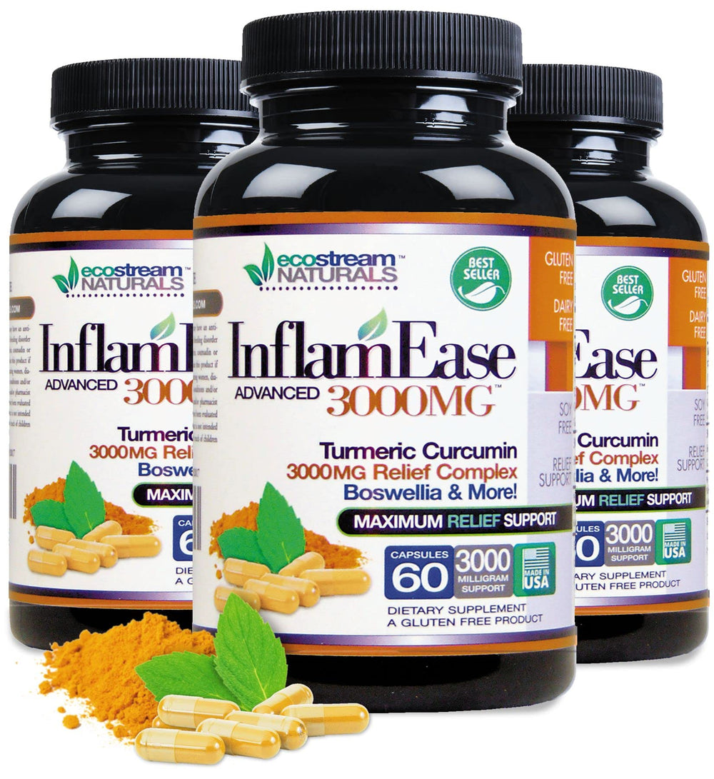 ecostream naturals InflamEase capsules close-up showing turmeric color for potential joint support