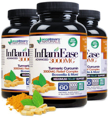 ecostream naturals InflamEase capsules close-up showing turmeric color for potential joint support