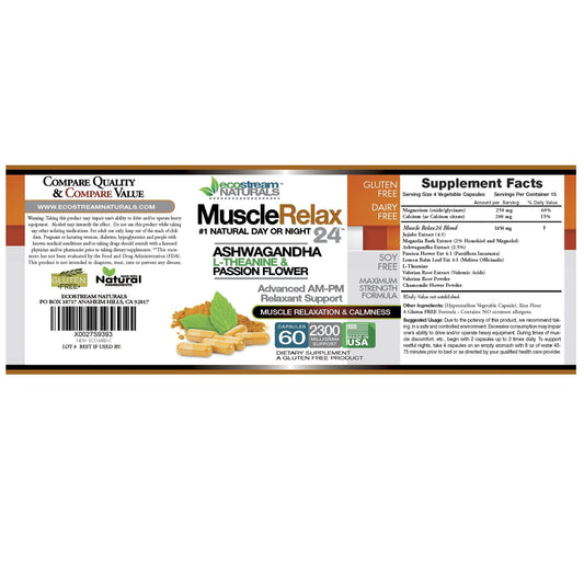 ecostream Naturals Relaxant label closeup showing 2300 mg per capsule.