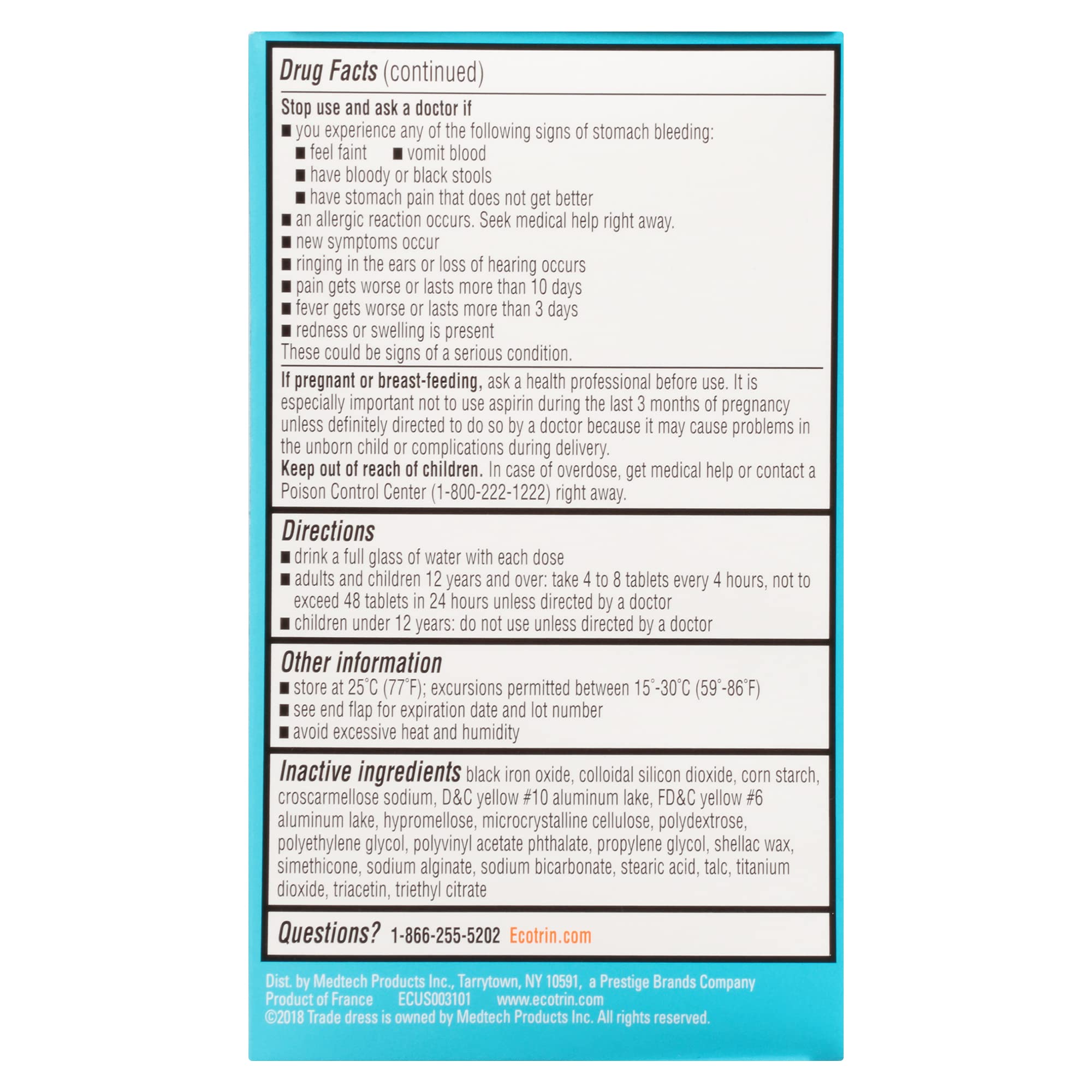 Close-up of Ecotrin tablets showing safety-coated 81 mg dose