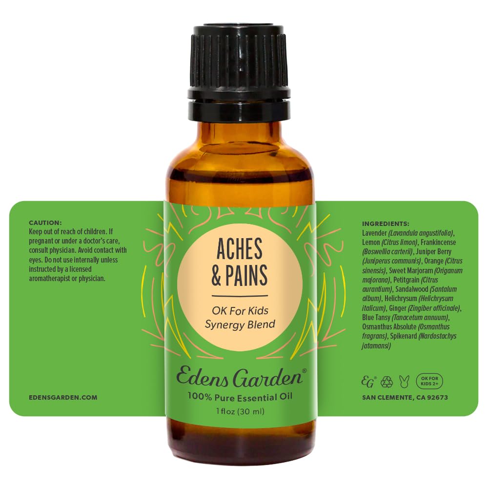 Edens Garden Aches & Pains aroma palette emphasizes comforting blend