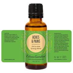 Edens Garden Aches & Pains aroma palette emphasizes comforting blend