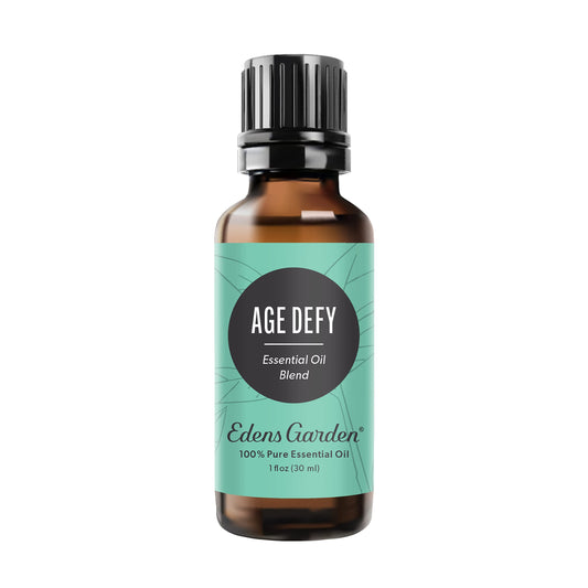 Edens Garden Age Defy bottle front for facial care with premium essential oils.