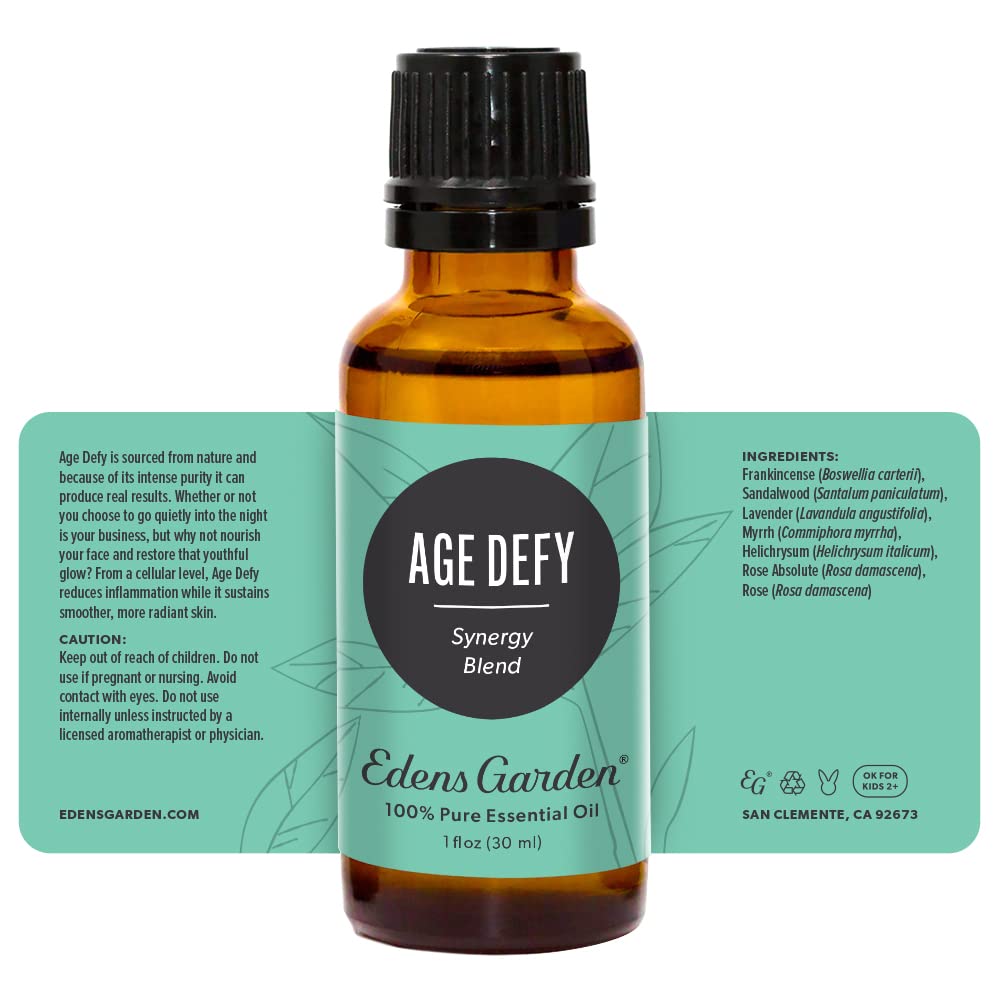 Age Defy face care routine image shows blending with serums for nourishment.
