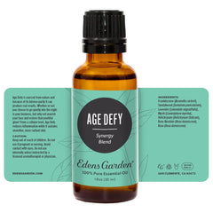Age Defy face care routine image shows blending with serums for nourishment.